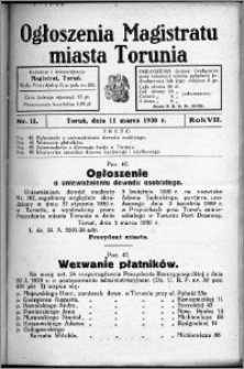 Ogłoszenia Magistratu Miasta Torunia 1930, R. 7, nr 11
