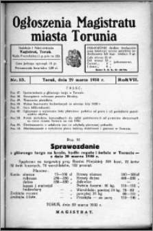Ogłoszenia Magistratu Miasta Torunia 1930, R. 7, nr 13