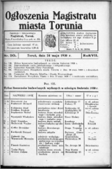 Ogłoszenia Magistratu Miasta Torunia 1930, R. 7, nr 20