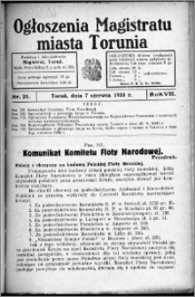 Ogłoszenia Magistratu Miasta Torunia 1930, R. 7, nr 21