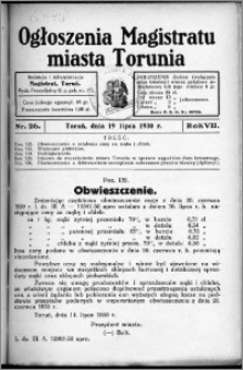 Ogłoszenia Magistratu Miasta Torunia 1930, R. 7, nr 26