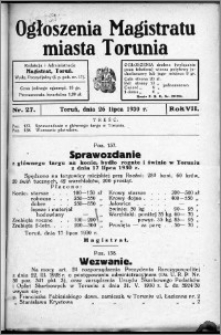 Ogłoszenia Magistratu Miasta Torunia 1930, R. 7, nr 27