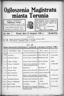 Ogłoszenia Magistratu Miasta Torunia 1930, R. 7, nr 29