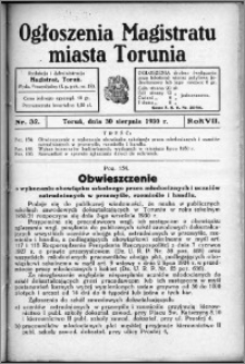 Ogłoszenia Magistratu Miasta Torunia 1930, R. 7, nr 32