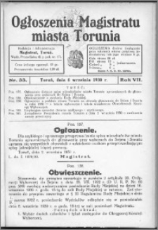 Ogłoszenia Magistratu Miasta Torunia 1930, R. 7, nr 33