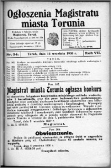 Ogłoszenia Magistratu Miasta Torunia 1930, R. 7, nr 34