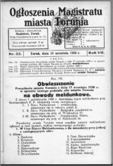 Ogłoszenia Magistratu Miasta Torunia 1930, R. 7, nr 35