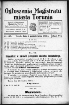 Ogłoszenia Magistratu Miasta Torunia 1930, R. 7, nr 37