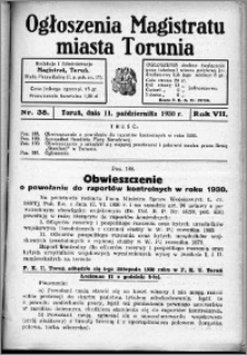 Ogłoszenia Magistratu Miasta Torunia 1930, R. 7, nr 38