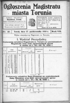 Ogłoszenia Magistratu Miasta Torunia 1930, R. 7, nr 41