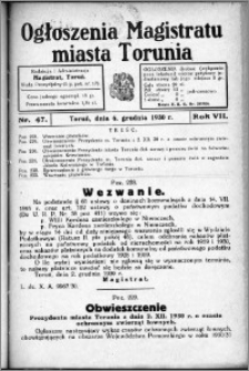 Ogłoszenia Magistratu Miasta Torunia 1930, R. 7, nr 47