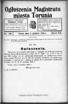 Ogłoszenia Magistratu Miasta Torunia 1930, R. 7, nr 48