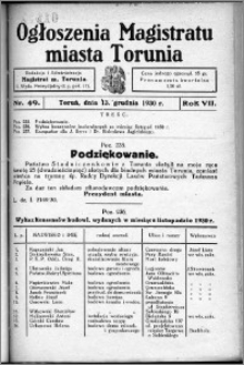 Ogłoszenia Magistratu Miasta Torunia 1930, R. 7, nr 49