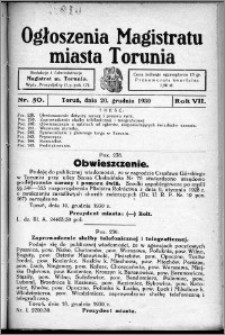 Ogłoszenia Magistratu Miasta Torunia 1930, R. 7, nr 50