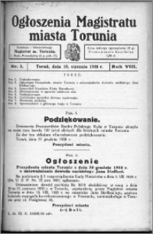 Ogłoszenia Magistratu Miasta Torunia 1931, R. 8, nr 1