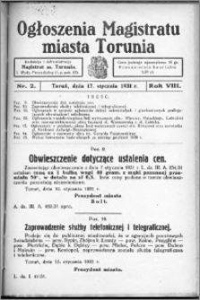 Ogłoszenia Magistratu Miasta Torunia 1931, R. 8, nr 2