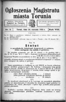 Ogłoszenia Magistratu Miasta Torunia 1931, R. 8, nr 3