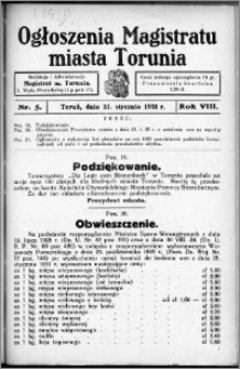 Ogłoszenia Magistratu Miasta Torunia 1931, R. 8, nr 5