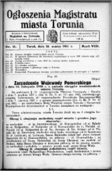 Ogłoszenia Magistratu Miasta Torunia 1931, R. 8, nr 11