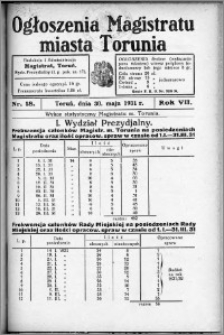 Ogłoszenia Magistratu Miasta Torunia 1931, R. 8, nr 18