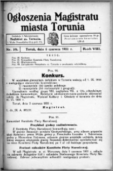 Ogłoszenia Magistratu Miasta Torunia 1931, R. 8, nr 19