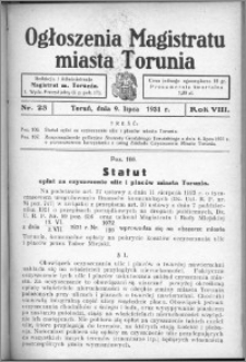 Ogłoszenia Magistratu Miasta Torunia 1931, R. 8, nr 23