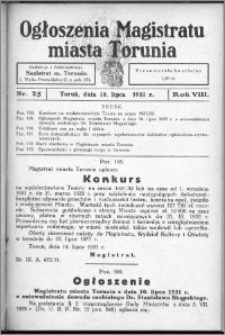 Ogłoszenia Magistratu Miasta Torunia 1931, R. 8, nr 25
