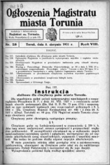 Ogłoszenia Magistratu Miasta Torunia 1931, R. 8, nr 28