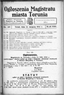 Ogłoszenia Magistratu Miasta Torunia 1931, R. 8, nr 29