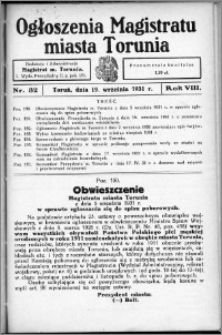 Ogłoszenia Magistratu Miasta Torunia 1931, R. 8, nr 32