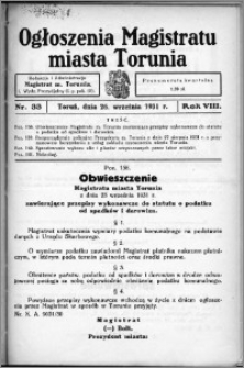 Ogłoszenia Magistratu Miasta Torunia 1931, R. 8, nr 33