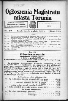 Ogłoszenia Magistratu Miasta Torunia 1931, R. 8, nr 40