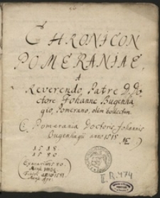 Epitome Chronicorum Pomeraniae ex contextu... Johannis Bugenhagii Pomeranii...