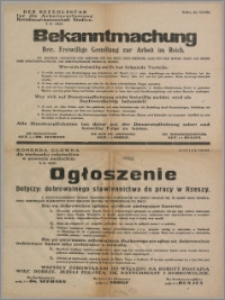 Ogłoszenie dotyczy : dobrowolnego stawiennictwa do pracy w Rzeszy