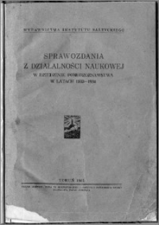 Sprawozdania z działalności naukowej w dziedzinie pomorzoznawstwa w latach 1933-1934