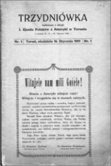 Trzydniówka wydana z okazji I. Zjazdu Polaków z Ameryki w Toruniu w dniach 16., 17. i 18. stycznia 1921 r.