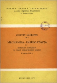 Zeszyty Naukowe. Mechanika-Eksploatacja / Wyższa Szkoła Inżynierska im. Jana i Jędrzeja Śniadeckich w Bydgoszczy, z.3 (6), 1973