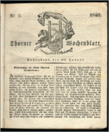 Thorner Wochenblatt 1840, Nro. 2 + Beilage, Thorner wöchentliche Zeitung