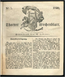 Thorner Wochenblatt 1840, Nro. 5 + Beilage, Thorner wöchentliche Zeitung