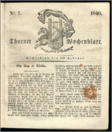 Thorner Wochenblatt 1840, Nro. 7 + Beilage, Thorner wöchentliche Zeitung