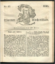 Thorner Wochenblatt 1840, Nro. 12 + Beilage, Thorner wöchentliche Zeitung