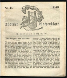 Thorner Wochenblatt 1840, Nro. 15 + Beilage, Thorner wöchentliche Zeitung