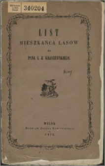 List mieszkańca lasów do pana I. J. Kraszewskiego