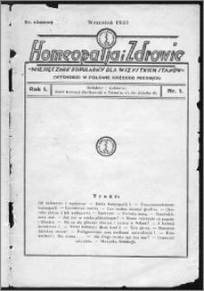 Homeopatja i Zdrowie 1931, R. 1, nr 1