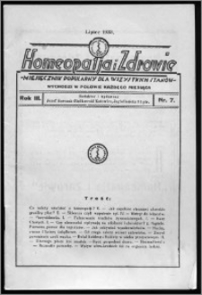 Homeopatja i Zdrowie 1933, R. 3, nr 7