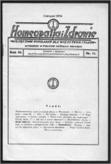Homeopatja i Zdrowie 1934, R. 4, nr 11