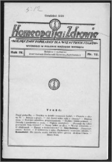 Homeopatja i Zdrowie 1934, R. 4, nr 12