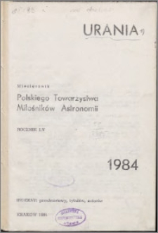 Urania : miesięcznik Polskiego Towarzystwa Miłośników Astronomii 1984, R. 55