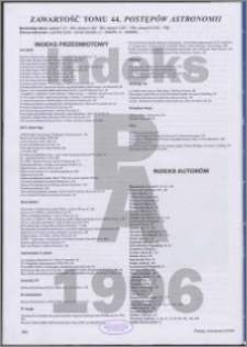 Postępy Astronomii 1996, T. 44 - indeks