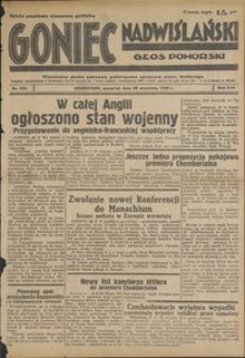 Goniec Nadwiślański : Głos Pomorski : niezależne pismo poranne poświęcone sprawom stanu średniego : 1938.09.29, R. 14 nr 224